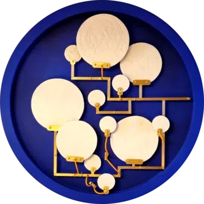 Full view of the Mater Nostra luminous sculpture in ultramarine blue.